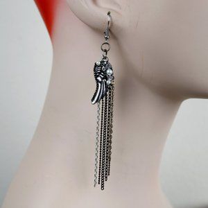 Mixed Metal Angel Wings and Pearls Dangle Earrings
